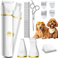 Dog Grooming Kit with Paw Trimmer, All-in-One Low Noise Electric Rechargeable Small Quiet Pet Clippers Foot Dog Hair Shaver with Stainless Steel Scissors and Comb for Dogs at Home