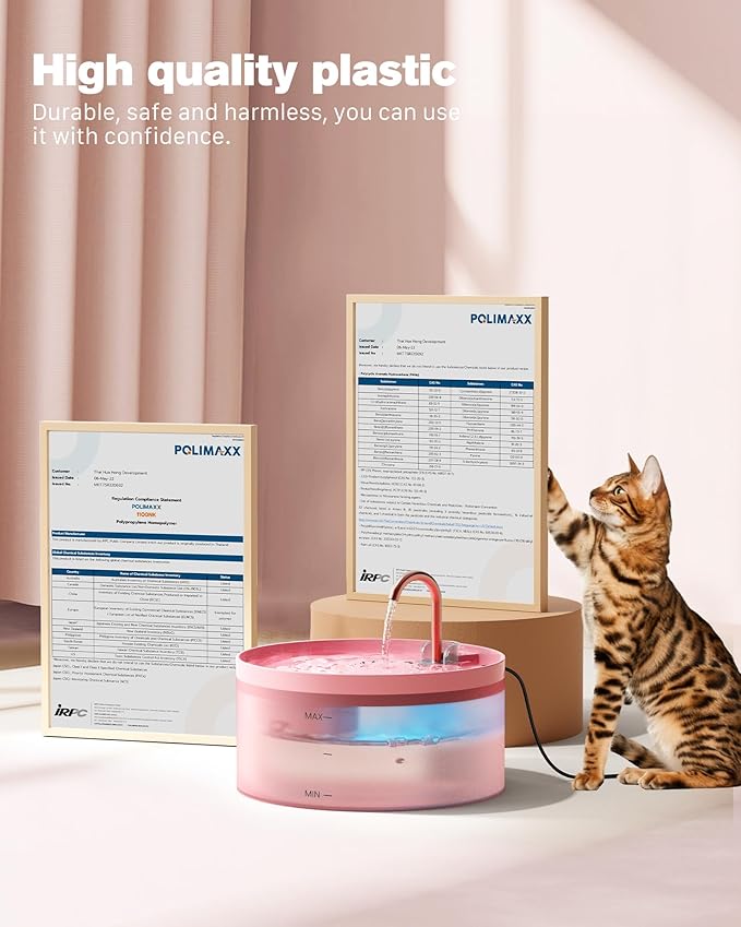 Pink Cat Water Fountain: Super Silent Cats Fountain | 108oz/3.2L Pet Water Fountains for Cats Indoor Faucet Cat Fountain for Cats and Dogs