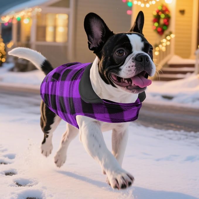 ASENKU Reversible Dog Winter Coat, Dog Jacket for Small Medium Large Dogs | Windproof Plaid Fleece Lining for Cold Weather, Water-resistant Outer Shell, Puppy Puffer Vest with Leash Hole, Purple M