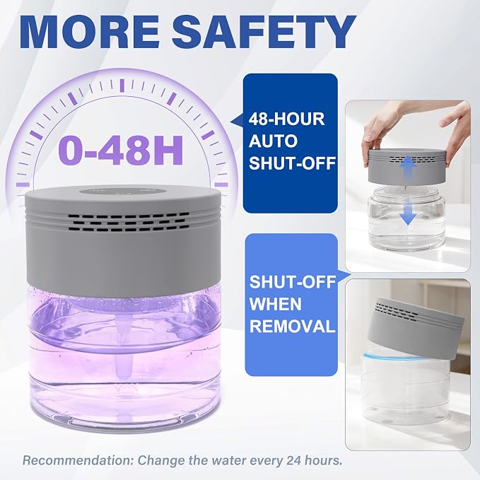 Water Air Purifier, Water Based Air Purifier for Home with 48H Auto Shut-off, 3 Speeds, Air Washer with 8 LED Night Lights, Air Freshener Revitalizer for Bedroom Office Room Pets Smoke