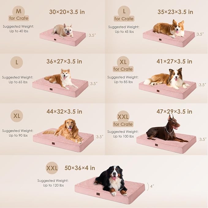EHEYCIGA Orthopedic Dog Bed Medium with Removable Washable Cover,Pink,30x20 | Egg Crate Foam Support,Durable Oxford fabric,Non-Slip Bottom,Machine Washable,Soft Waterproof Plush Pet Bed Mat For Crate