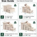 Love's cabin Dog Stairs for High Bed, Foldable Pet Stairs for Small Medium or Large Dogs Puppy with Storage for Bed or Couch, Cat Dog Steps Ramp with Zip up to 200 lbs, Beige, 5 Steps