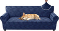 ZNSAYOTX Stretch Couch Covers for 3 Cushion Couch, 1-Piece Sofa Cover Slipcover Pet Friendly, Furniture Protector with Elastic Bottom for Dogs Geometrical Jacquard Fabric (Large, Navy Blue)