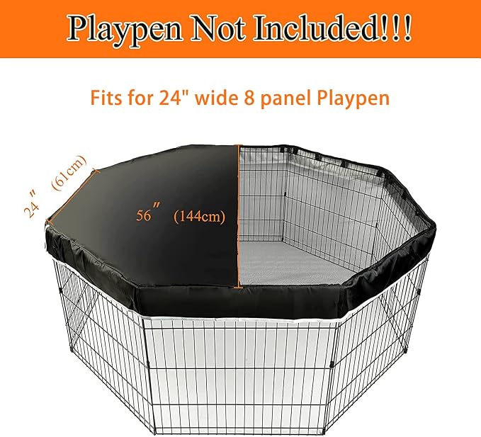 PJYuCien Playpen Top Cover for 24'' Width 8 Panel Pen, Black | More Peace of Mind, More Safe, and Reduce Mess, Suitable for Puppy, Duck, and Other Small Animals,Adhesive Tape Connect