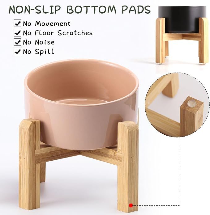 Petygooing Khaki Elevated/Raised Ceramic Dog Bowl for Small Breeds, Dog Food Water Dish with Stand,Pet Feeding Bowl with Anti Slip Rubber for Cats and Small Dogs Puppy 13.5 OZ (5.1In / 1.7 Cups)