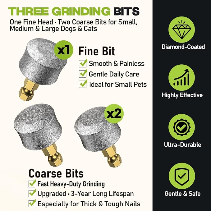 Whisper-Quiet Dog Nail Grinder 50%More Power for Sensitive Dogs,Cat | 6-Speed Pet Nail Trimmer with LED Display & 4 LED Lights, 3 Grinding Bits, No Over-Cutting,Stress-Free Grooming for All Pets