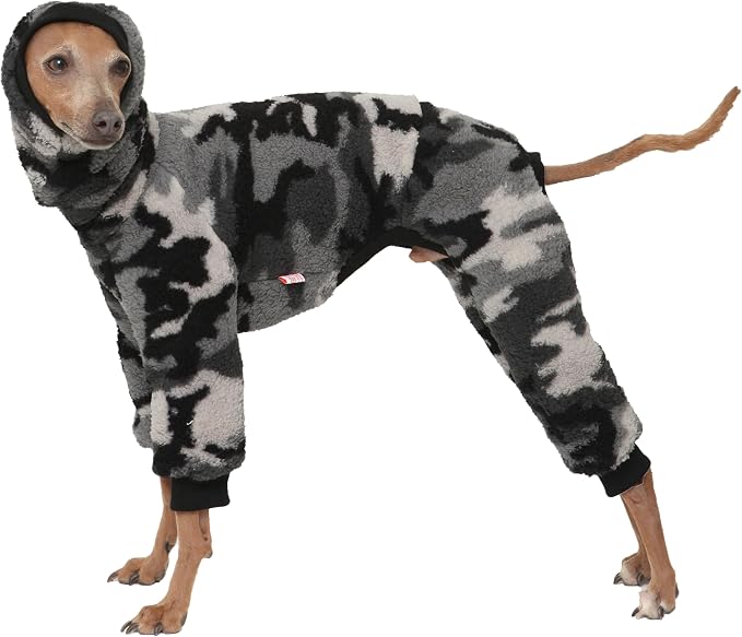 D Doggy Star Italian Greyhound Sweater Turtleneck Outfit Camo Warm Fleece Onesie Clothes Whippet for Dog Coat (3XL,FLC Grey Camo)