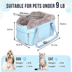 SlowTon Console Dog Car Seat - Portable Center Dog Car Seat for Small Dogs up to 9 lbs, Washable Pet Carseat with Soft Cushion Safe Protection Hooks & Storage Pocket, Blue