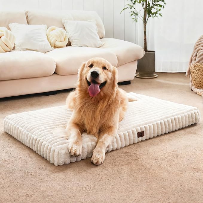 Large Orthopedic Dog Crate Bed with Waterproof Lining | Egg crate foam for joint support. Soft plush surface. Non-slip bottom. Removable & machine washable cover. OEKO-TEX certified
