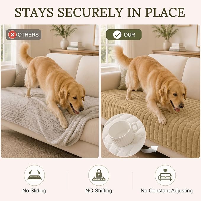 Smiry Velvet Couch Cover for Dogs, Non Slip Soft Sofa Protector for Pets | Washable Sofa Cover for Cats, Cozy Furniture Protector Against Pet Hair, Scratches, Fits Sectional Sofa(Camel, 36"x63")