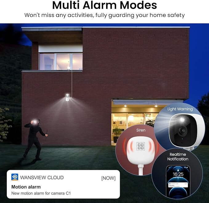 AOQEE 2K Indoor/Outdoor Camera, IP65 Water Resistant & White Light, C1 4Pcs | 2.4G Security Camera Outdoor with Color Night Vision, Human Detection, 2-Way Talk, 24/7 TF Card & Cloud Recording, Plug in