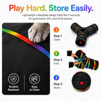 Cat Tunnels Tube Toy with Plush Ball & Cat Wand Feather Toys-Portable Tattaff Waterproof Washable-Interesting Geometric Pattern Collapsible-3 Way Black Rainbow