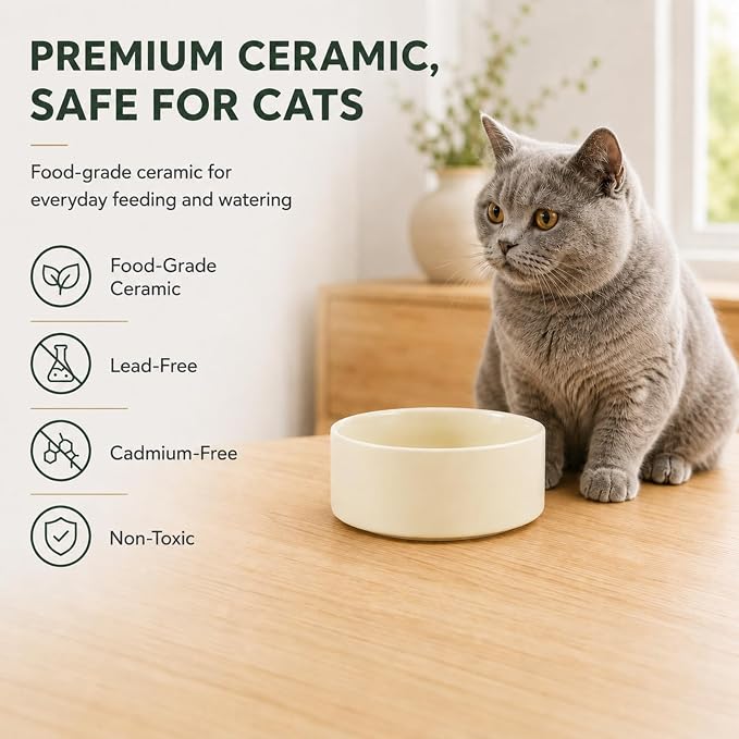 Havniva Cat Bowls Set of Two, 5.1” Ceramic Cat Food and Water Bowls | Cat Food Bowls Whisker Friendly, Non-Slip Base, Food-Grade Ceramic, Wide Opening, Dishwasher Safe, Cat Bowls for Indoor Cats