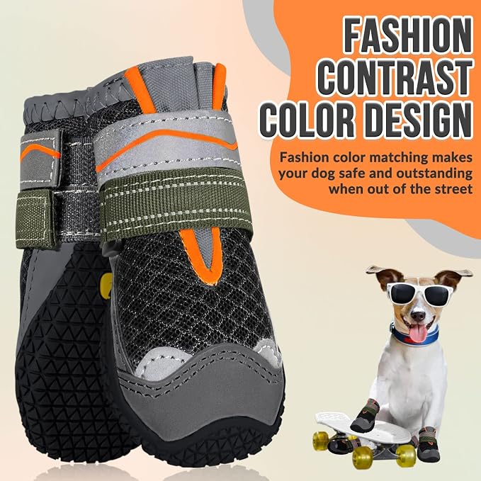 SlowTon Dog Shoes for Large Small Medium Dogs - Breathable Dog Boots for Summer Hot Pavement, Paw Protector for Outdoor Walking Winter Snow, Anti-Slip Rubber Dog Booties for Hardwood Floor (B, 2)