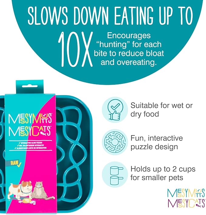 Messy Mutts Square Slow Feeder, 8 Inch, 2 Cup | 8 x 8 Inch Square Silicone Puzzle Slow Feeder For Dogs And Cats, Holds 2 Cups, Dishwasher Safe