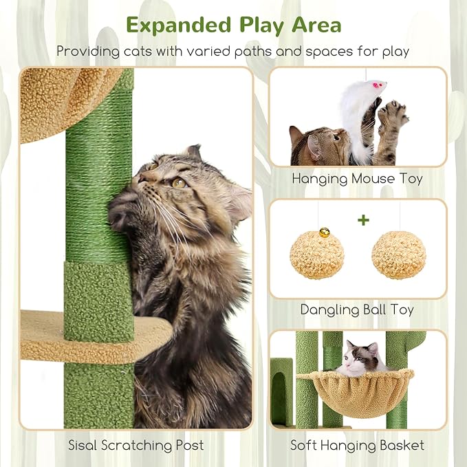 Globlazer Cactus Giant Cat Tree, 83 inch Cat Tree for Indoor Cats Large Adult, XXL Cat Tower with 9 Scratching Posts for 20lb+ Heavy Duty Large Adult Cats, F83, Green