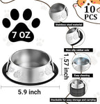 10 Pcs Stainless Steel Dog Bowl Pet Feeding Bowl with Rubber Base Non-Slip Pet Dishes Metal Dog Bowls Pet Food and Water Bowls for Small Medium Animals Kitten Rabbit (7 oz)
