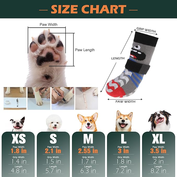 EXPAWLORER Dog Socks to Prevent Licking Paws with Grippers for Hardwood Floors Anti Slip, Cute Double Sides Dog Winter Shoes Booties Boots & Paw Protectors with for Small Medium Large Senior Dogs L