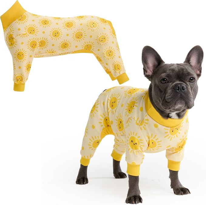 Spark Paws Dog Pajama, Dog Recovery Suit Male, Onesie, Ultra-Soft and 4-Way Stretch, for Small Medium and Large Breeds - Sunshine - XL