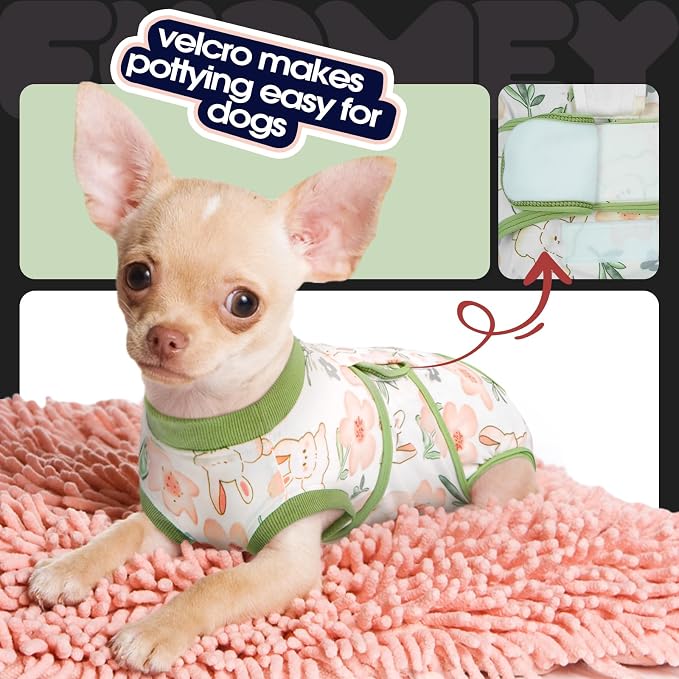 FUAMEY Surgery Suit for Dogs Female After Spayed, Soft Onesie for Surgery | Cone Alternative after Surgery, Dog Wound Cover Spay Suit Prevent Licking, Female Dog Onesie for Heat Cycle, Rabbit Flower L