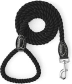 Mile High Life Dog Leash Braided Cotton Rope with Leather-Reinforced Ends | Rust-proof 360° swivel clasp, Heavy-duty for medium/large breeds. Great for weddings, daily walks (6 FT, 1/2", Black)