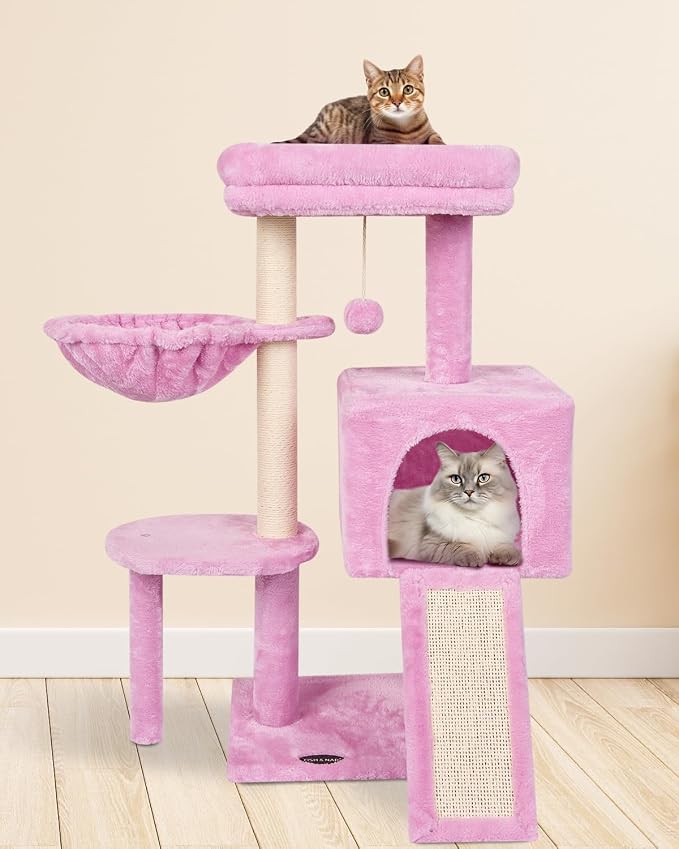 FISH&NAP Cute Cat Tree Kitten Cat Tower for Indoor Cat Condo Sisal Scratching Posts with Jump Platform Cat Furniture Activity Center Play House Pink | FISH&NAP For Indoor with Jump Platform Activity Center Pink