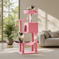 Small Cat Tower, Cat Tree Tower with Hammock, Pink | Small Cat Tower with Condo, Hammock, Sisal Scratching Posts, Extended Perch, Pet Play House for Indoor Kittens and Cats
