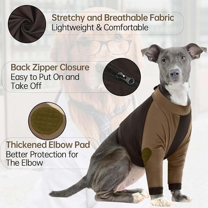 Lelepet Dog Recovery Sleeve for Wounds Front Legs, Stop Licking Dog Shirt | Elbow Protector for Leg Injuries Shoulder Wounds After Surgery Male Female,Zippered Long-Sleeved Shirt Cone Alternative S-3XL