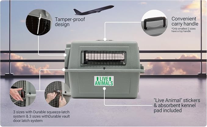 Petmate Sky Kennel - For Air and Travel, Airline Compliant Dog Crate for Pets up 15-30 lbs, Heavy Duty Dog Kennel, Made in the USA- 28 Inches