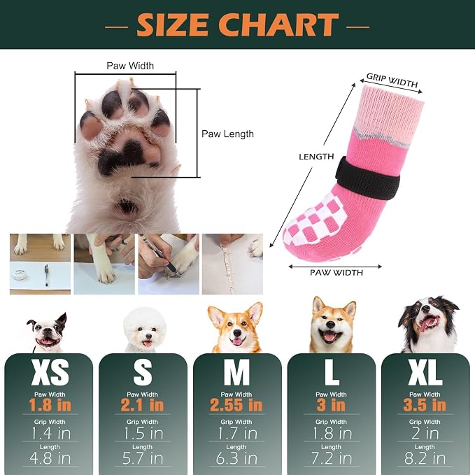 EXPAWLORER Dog Socks to Prevent Licking Paws with Grippers for Hot Pavement | For Hardwood Floors Anti Slip, Reflective Dog Boots & Paw Protectors Shoes Booties with for Senior Small Medium Large Dogs XL