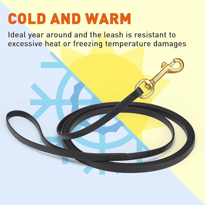 Viper Biothane K9 Working Dog Leash Waterproof Lead for Tracking Training Schutzhund Odor-Proof Long Line with Solid Brass Snap for Puppy Medium and Large Dogs, 15ft Black
