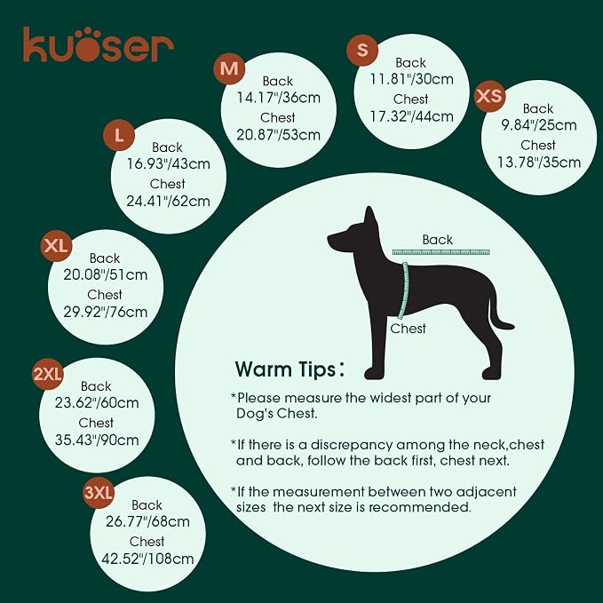 Kuoser Waterproof Hooded Dog Raincoat, Full Body Coverage, Navy Blue 2XL | Heavy-duty waterproof material blocks rain thoroughly, Ergonomic fit for free movement, Built-in Harness, reflective strips