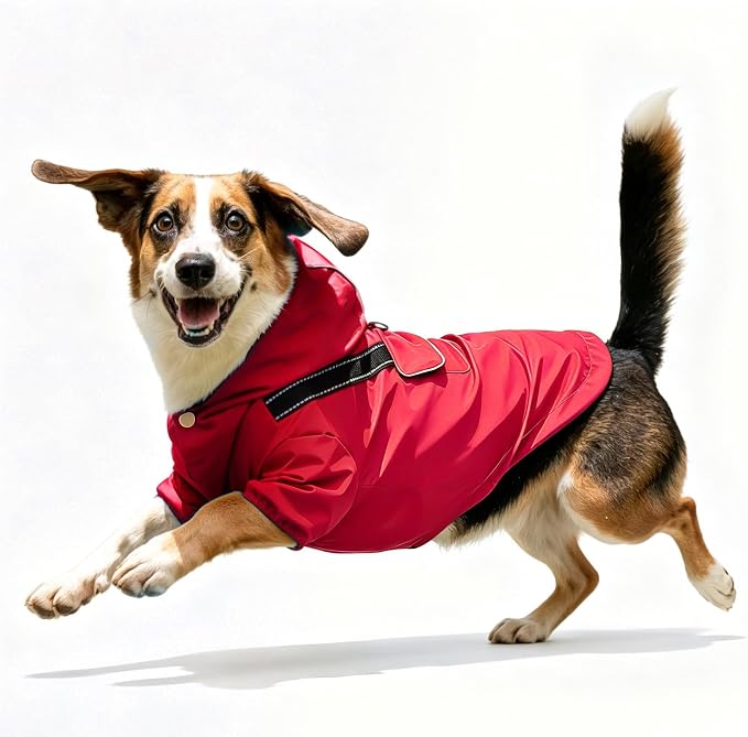 JoyDaog Dog Raincoat with Hood, Waterproof Dog Rain Jacket for Medium Dogs | Waterproof dog rain jacket with hood and pockets for rainy walks, outdoor activities and everyday protection,Red M