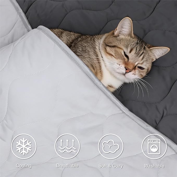 Cooling Blanket for Dogs - Q-MAX>0.4 Waterproof Pet Throw Blanket Bed Cover, Non-Slip Dog Blankets for Couch Protector, Washable Furniture Cover for Summer, Grey,40x60