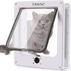 CEESC X-Large Cat Door for Interior/Exterior, for Pets <24.8", White | Rotary 4-Way Lock, Weatherproof, Fits doors 1.26-2.14", Adjustable tunnel depth, Upgraded version