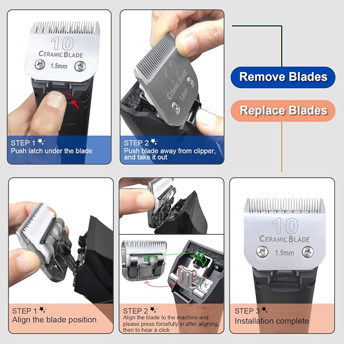 30# Dog Blade Set Compatible with Andis/Oster A5,Wahl KM10 Series Clipper | Size 30 Cut Length 1/50"(0.5mm)，Made of Ceramic Blade & Stainless Steel Blade,10 Pack