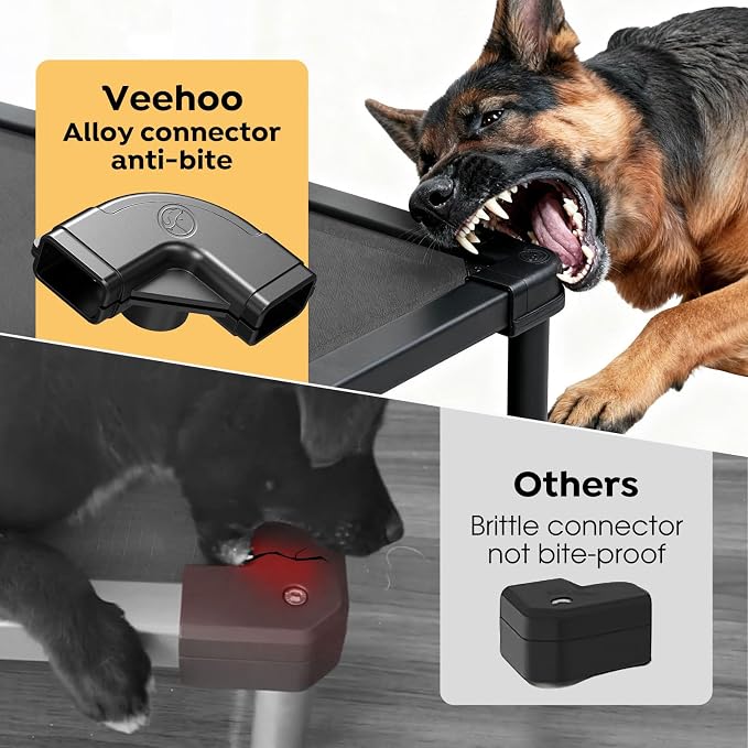 Veehoo Chew Proof Elevated Dog Bed, Padded Indestructible Raised Dog Cot | Orthopedic Dog Platform Bed with Soft Padded Mat, Durable Waterproof Pet Cot for Indoor, Outdoor or Crate, 35-Inch, Grey