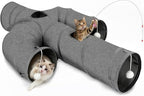 Ownpets Cactus Cat Tunnel 12" with Peek Holes for Indoor Large Cat, Grey | Durable Oxford fabric, noise-free, foldable & connectable, multi-cat friendly, tube for cats up to 20lb, includes ball & wand
