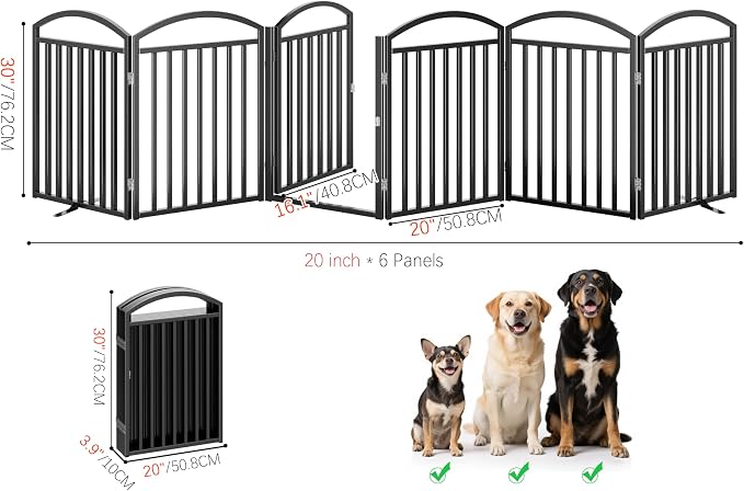 Foldable Pet Fence 120" Wide, 30" Tall,No-Assembly Dog Gate with Door,Black | 6 Panels Metal Folding Freestanding Dog Gate Walk Through,Extra Accordion Puppy Folding Playpen for Doorways, Stairs,House