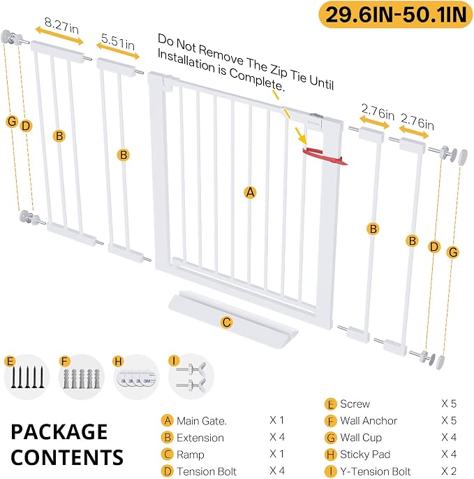 InnoTruth 29.6-50.1 in Extra Wide Baby Gate for Stairs and Doorways, White | Indoor Metal Dog Gate for Pets, Auto Close 2 Way Swing Walk Through Door, Double Lock & Y-Bolts, Pressure or Hardware Mount