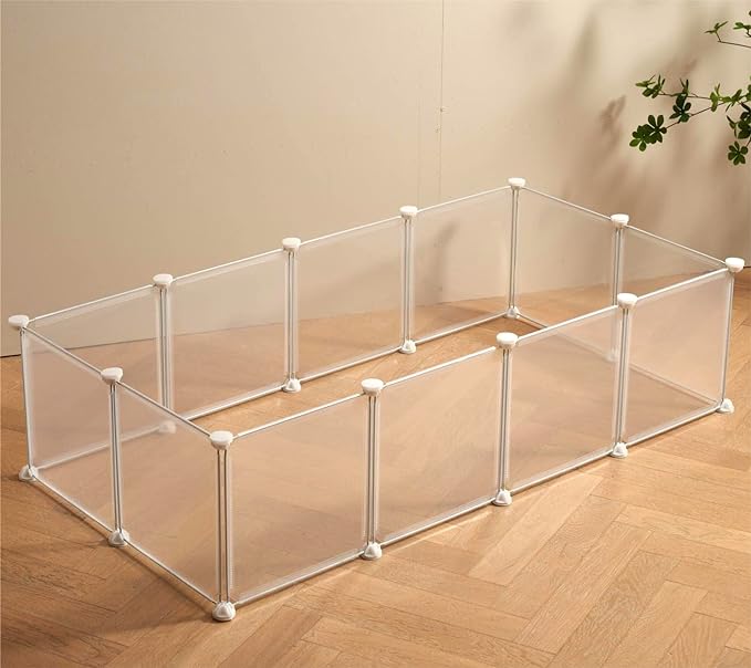 LURIVA Transparent Clear Small Animal Playpen, Guinea Pig Cages, Puppy Dog Playpen, Pet Playpen, Rabbit Bunny Indoor Fence Pen Enclosure, White Clear Plastic Playpen,12X12 Inch, 12Panels