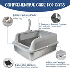 Stainless Steel Cat Litter Box, High Wall Kitty Litter Box for Small Cats, Metal Litter Box with Lid, Non-Sticky, Anti-Leakage, Easy Cleaning, Include Cat Mat and Scoop, 17.2"x13.2"x8.4"
