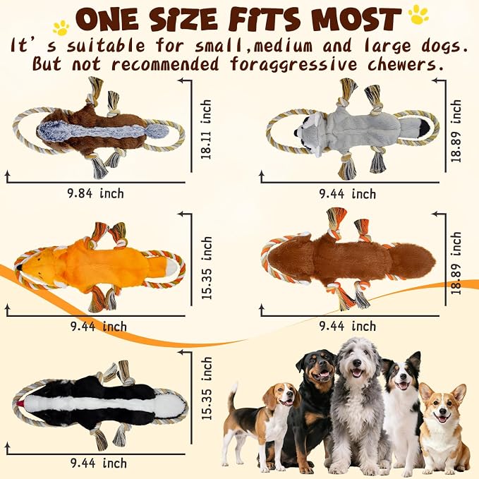 No Stuffing Rope 5-Pack Dog Toys, Chew Toys for Medium, Large Pets | Rope Design Perfect for Interactive Tug of War, Durable Plush Toy for Teething, Indoor Outdoor Play to Keep Puppy Busy