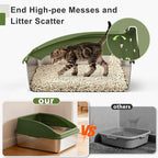 AIPERRO Stainless Steel Litter Box | XL Enclosed Cat Litter Boxes with Lid for Big Cats | High Sided, Anti-Urine Leakage | Non-Stick Bottom & Includes Litter Mat & Metal Scoop (Olive Green)