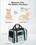 Morpilot Pet Carrier for Large Cats, Puppies & Small Dogs Up to 20lbs | Escape-Proof with Locking Zippers, Dual-Sided Cushion, Safety Buckle for Car & Vet Travel, Includes Foldable Bowl (Green)