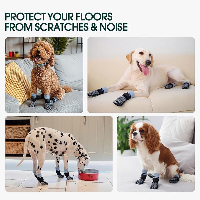 Kuoser Non Slip Dog Socks for Hardwood Floors, Dog Grippy Socks with Double-Sided Traction, Anti Slip Dogs Booties Paw Protectors to Prevent Licking Paws for Small Medium Large Senior Dogs, 4 Pack-XS