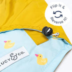 Lucy & Co. Lucky Ducky - Reversible Raincoat for Dogs & Pets - Dog Raincoat - Fashionable and Comfy Water Proof Adjustable Poncho for Canines - Large - Yellow Blue Rubber Duck