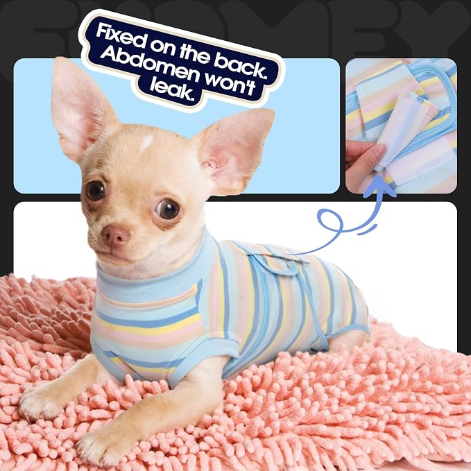 FUAMEY Dog Surgery Recovery Suit, Surgical Suit for Dogs Onesie for Surgery | Cone Alternative after Surgery, Abdominal Wound Protector, Onesie for Dogs after Surgery Spay Neuter, Blue Yellow Stripes XL