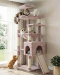 Heybly 64.2" Heavy-Duty Cat Tree for Large Cats with Wide Base HCT027MU | Indoor Cat Tower with Scratching Posts & Board, Cat Furniture with Big Platforms, Extra-Large Hammock, Rosy Brown