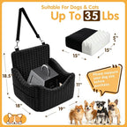 Topmart Dog Car Seat for Small Medium Dogs Under 35lbs, Cozy Pet Seat | Foam Safety Dog Booster Seat for Back Seat, Pet Bed for Car with Safety Tether, Storage Pockets, Machine Washable Cover Black